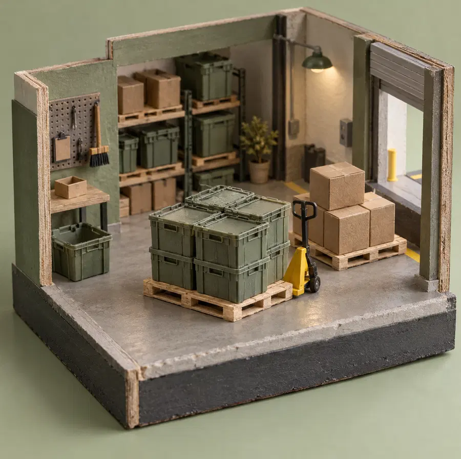 Illustration of logistics businesses equipment and workspace